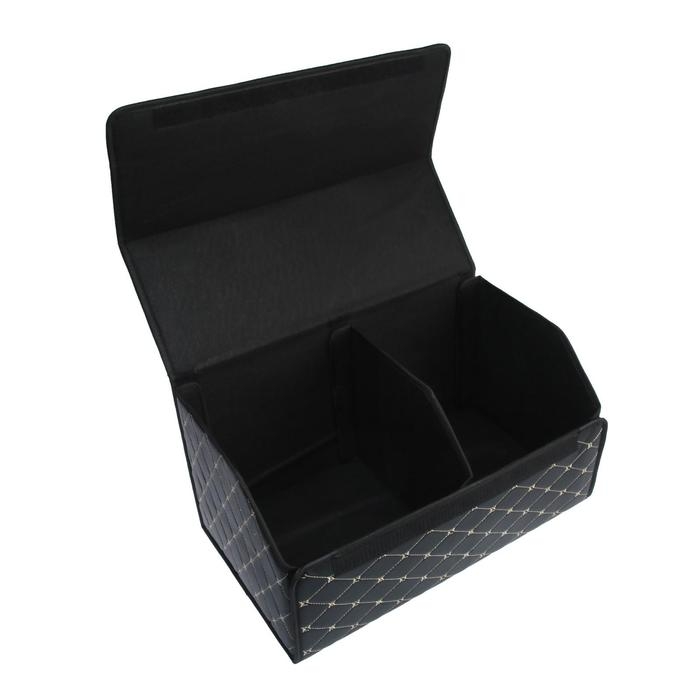 Органайзер саквояж в багажник автомобиля, 55&times;32&times;30 см, экокожа, черный с белой строчкой