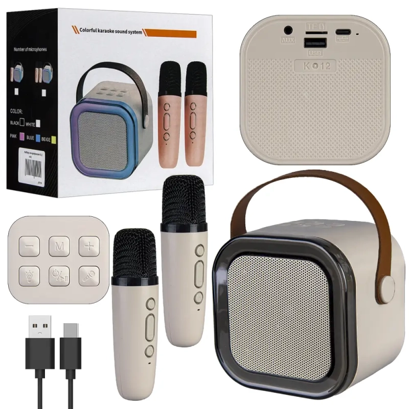 Портативная акустика с 2 микрофонами K12 Бежевая