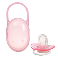 Соска - пустышка силиконовая ортодонтическая, от 3 мес., с колпачком, в контейнере, цвет розовый