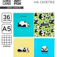 Тетрадь в клетку, 36 л., А5, на скрепке, блок №1 &laquo;Панды&raquo; МИКС