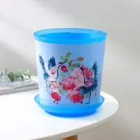 Горшок для цветов с поддоном Доляна &laquo;Танец журавлей&raquo;, 1,6 л, d=14 см, h=15,5 см, цвет голубой