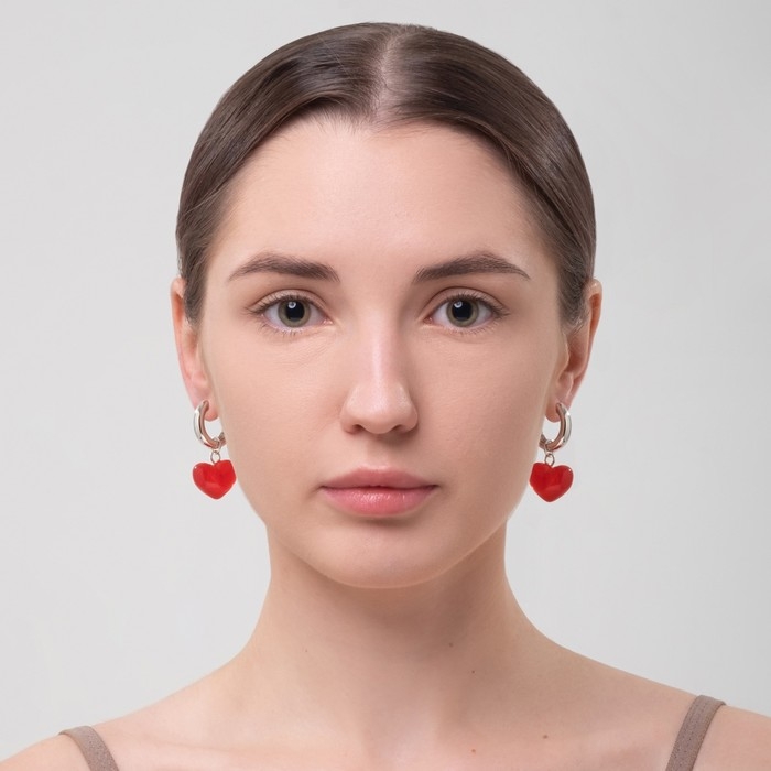 Серьги со съёмным элементом &laquo;Трансформер&raquo; сердечки, цвет красный в серебре