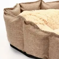 Лежанка для кошек и собак, рогожка, искусственный  мех, 65 х 50 х 20 см