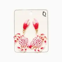 Серьги "Краб", цвет красно-белый в золоте