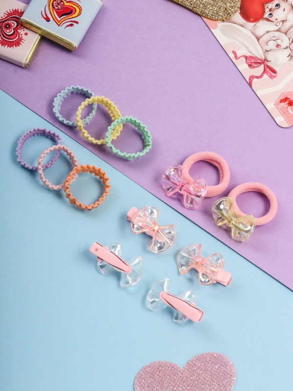 Набор для волос "Аделия" (10 резинок 3 см, 4 зажима 3 см) бантик, розовый