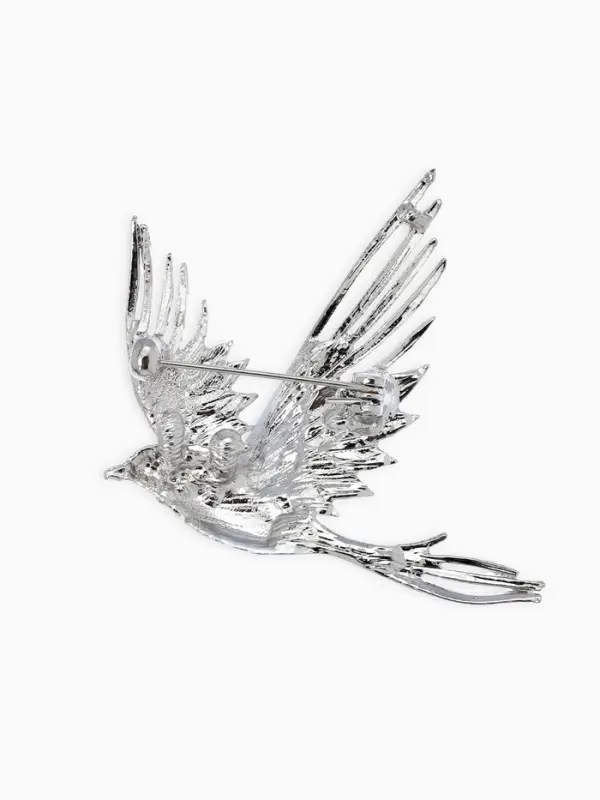 Брошь "Феникс снежный", цвет серо-зелёный в серебре