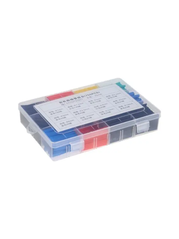 Термоусаживаемая трубка, 1/1.5/2/2.5/3/3.5/4/5/6/7/10/13 мм, набор 750 штук, в кейсе