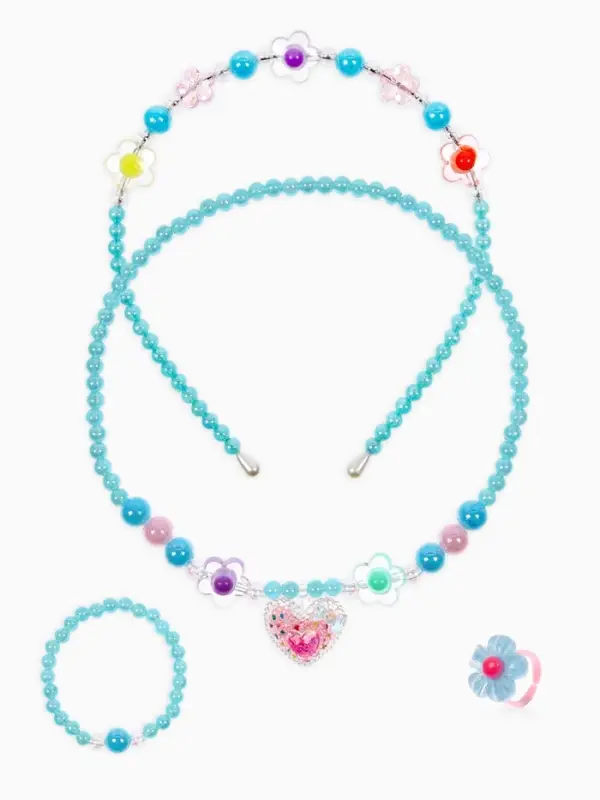 Комплект детский &laquo;Выбражулька. Сердце&raquo;, 4 предмета: клипсы, бусы, кольцо, ободок, МИКС