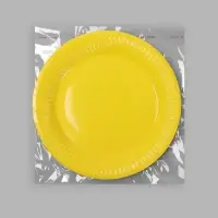 Тарелка одноразовая бумажная однотонная, желтая, 18 см