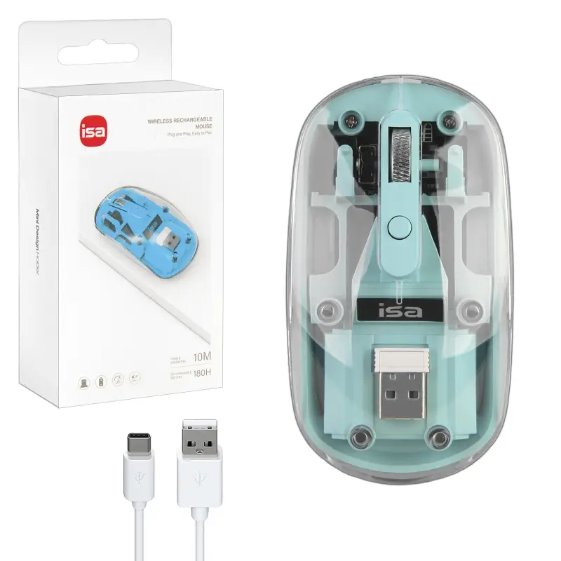 Мышь беспроводная WM-8 ISA Прозрачно-голубая (60 шт/кор)