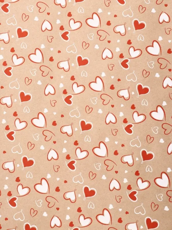 Крафт бумага "Сердечки 2" красный/белый цв. на коричневом фоне 0,72 х 10 &plusmn;5% м, 60 гр