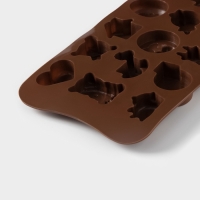 Форма для конфет и шоколада Доляна &laquo;Счастье есть&raquo;, силикон, 21&times;11&times;1,5 см, 15 ячеек, цвет коричневый