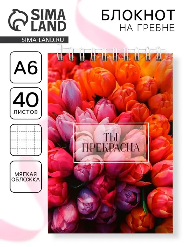 Блокнот А6, 40 л. В клетку. Обложка картон &laquo;Ты прекрасна&raquo;