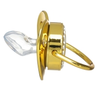 Соска - пустышка силиконовая ортодонтическая &laquo;Корона&raquo;, от 6 мес., с колпачком + держатель - цепочка, цвет золотой/черный, стразы