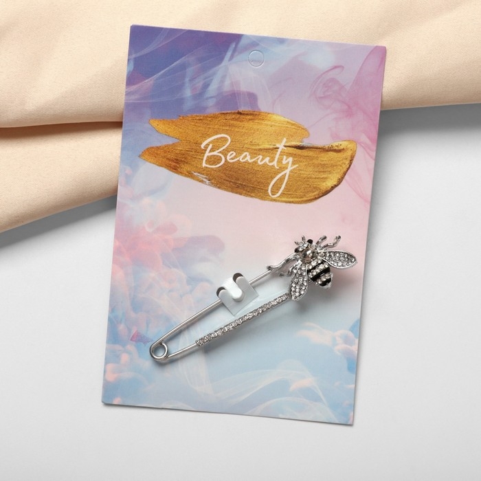 Булавка &laquo;Пчела&raquo; со стразами, 5,5см, цвет чёрно-белый в серебре