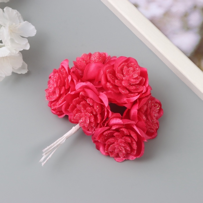 Декор для творчества "Камелия" малиновый (1 набор=1 букет) в букете 6 шт 4х11 см