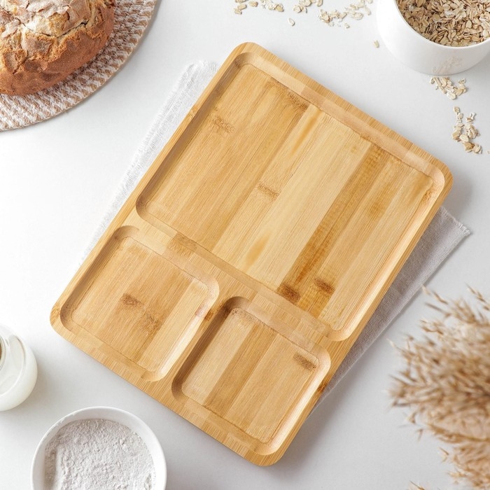 Менажница Доляна Striata, 3 секции, 32&times;23,5&times;1,2 см, бамбук