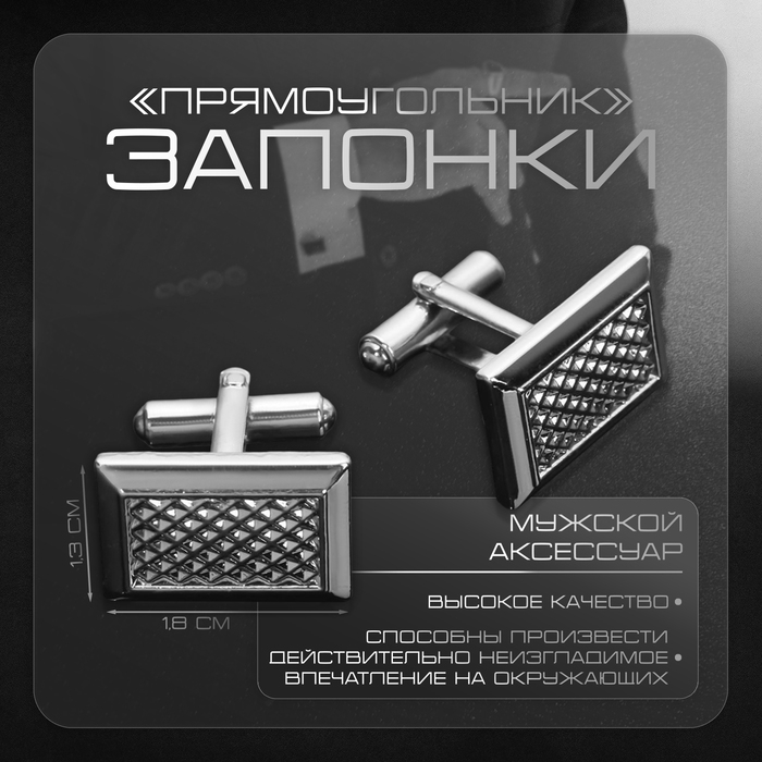 Запонки нержавеющая сталь &laquo;Прямоугольник&raquo; с точечным нанесением, цвет серебро
