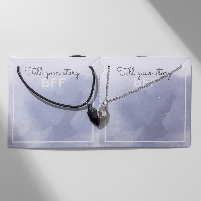 Кулоны &laquo;Неразлучники&raquo; на магните, половинки сердца, цвет чёрно-серебряный, 48 см