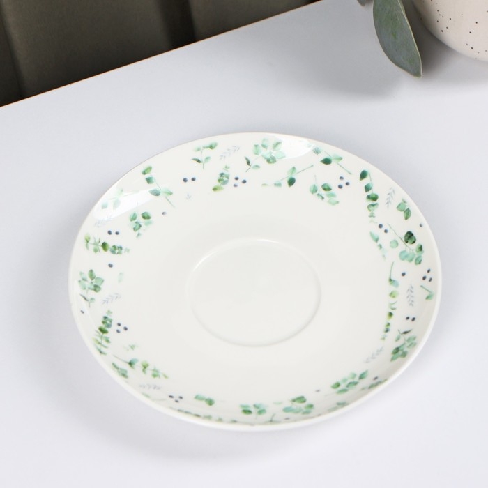 Чайная пара фарфоровая Доляна &laquo;Эвкалипт&raquo;, 2 предмета: чашка 280 мл, блюдце d=15 см