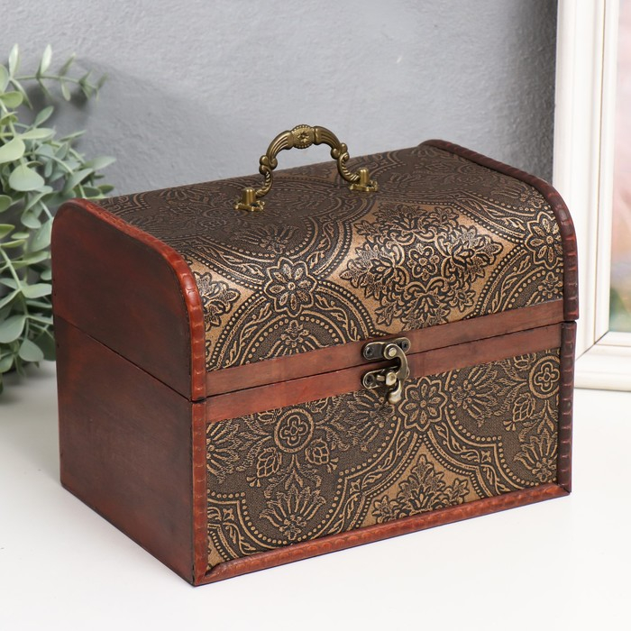 Шкатулка дерево сундук "Золотой орнамент" н-р 3 шт 7,5х12х6,5 11,5х17х10,5 16,5х22,5х15,5 см
