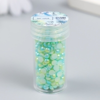 Декор "Полубусины и стразы. Градиент зелёно-голубой" d=4 мм 10г 200 шт 5х2,5 см МИКС