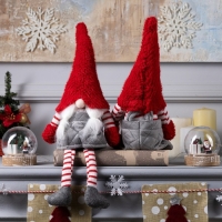 Светодиодная фигура &laquo;Гном с усами&raquo; 14 &times; 47 &times; 9 см, текстиль, батарейки AG10х3 (в комплекте), свечение тёплое белое