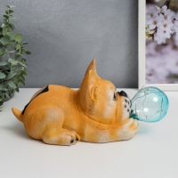 Сувенир полистоун свет "Бульдог и мыльный пузырь" от солнечной батареи 12х11,5х26 см