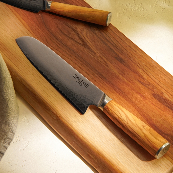 Нож кухонный SL Home &laquo;Оливия&raquo;, сантоку, лезвие 17,78 см, дамасская сталь, цвет коричневый