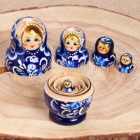 Матрёшка &laquo;Гжель&raquo;, тёмно-синее платье, 5 кукольная, 10 см