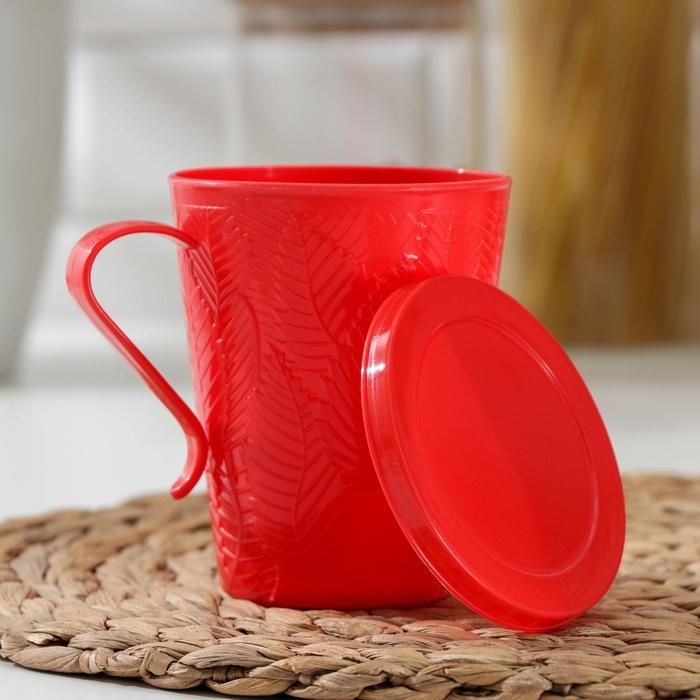 Кружка с крышкой &laquo;Листья&raquo;, 400 мл, 11,5&times;8,5&times;11 см, цвет МИКС