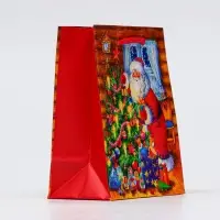 Пакет подарочный "Дед мороз у ёлки", 11,5 х 14,5 х 6,5 см.