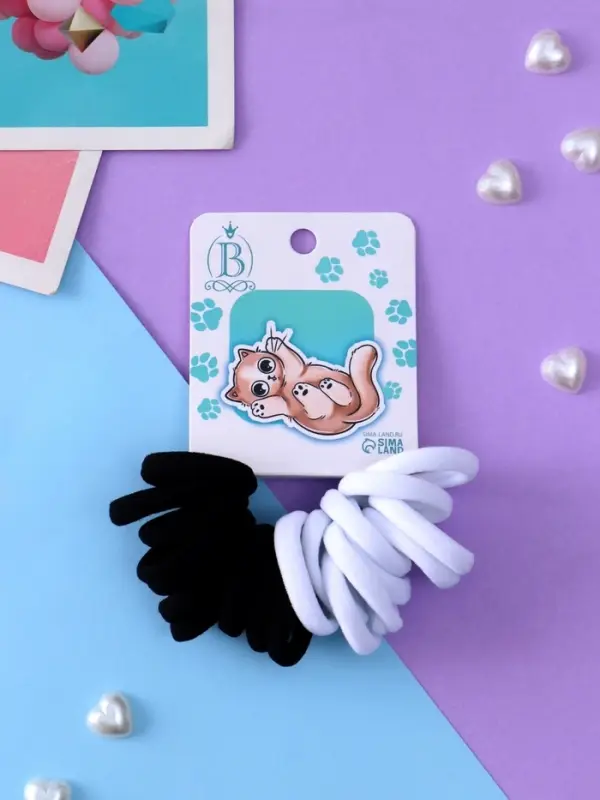 Резинка для волос &laquo;Кисонька&raquo;, набор 20 шт., игра, 2.5 см, чёрная, белая