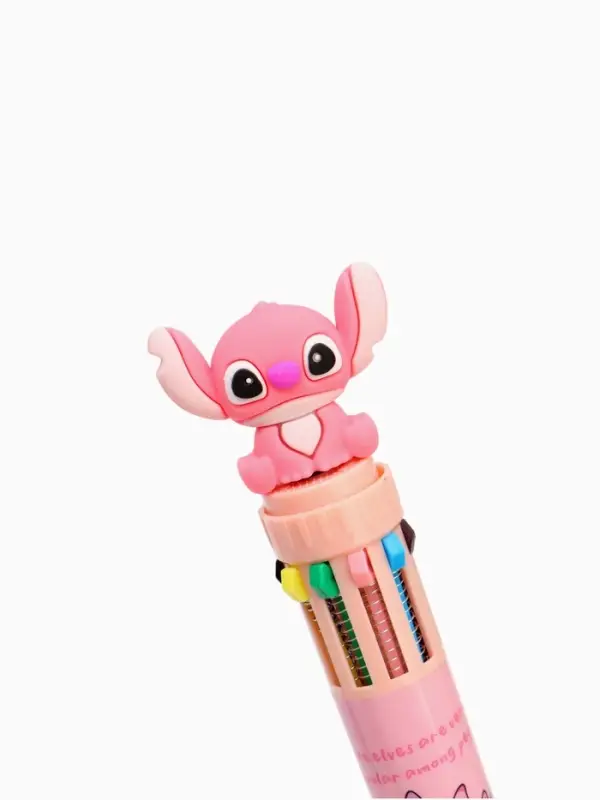 Ручка многоцветная 10 цветов Стич, розовый