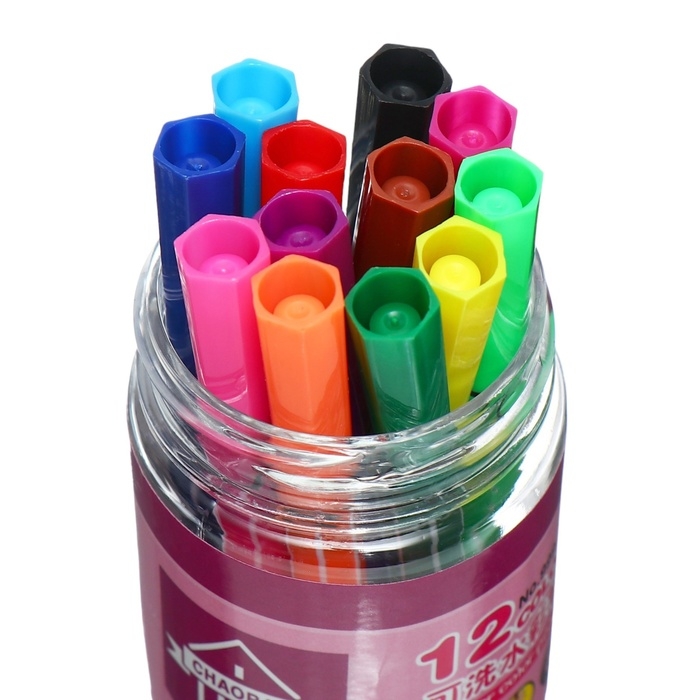 Фломастеры 12 цветов, в тубусе, розовая "Мишка.Киска", МИКС