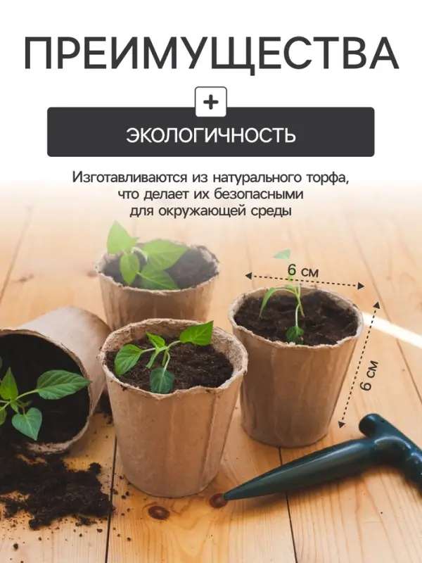Набор для рассады: торфяной горшок 6&times;6 см, кассета на 6 ячеек, 17.5&times;13.5 см, Greengo