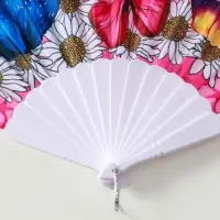 Веер пластик, текстиль "Ромашки и бабочки" МИКС широкие лопасти 23 см