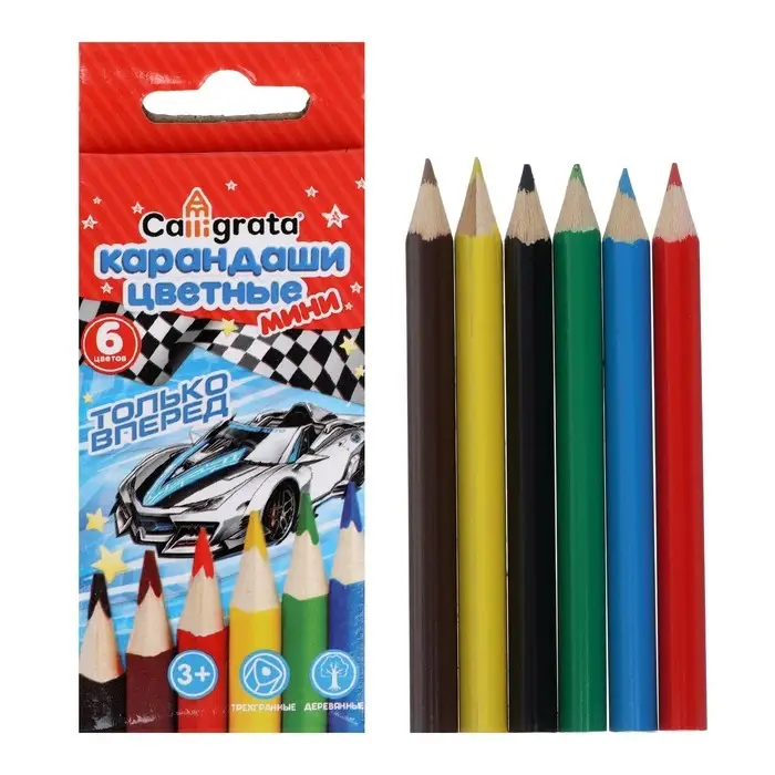 Карандаши цветные 6 цветов МИНИ Calligrata &laquo;Машинка&raquo;