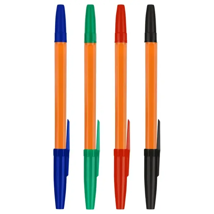 Набор шариковых ручек Стамм "Оптима" 4 штуки, 4 цвета, узел 1,0 мм, оранжевый корпус, европодвес