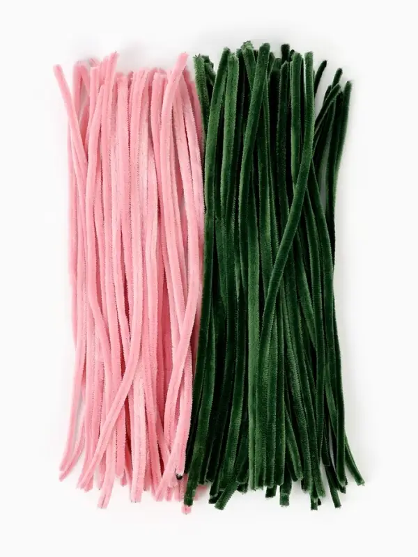 Синельная проволока, набор 100 шт, размер 1 шт 30х0,8 см, цвет розовый и зеленый