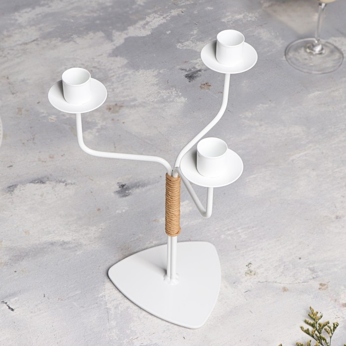 Подсвечник металл на 3 свечи "Шандал", 26,2х20,5 см, белый