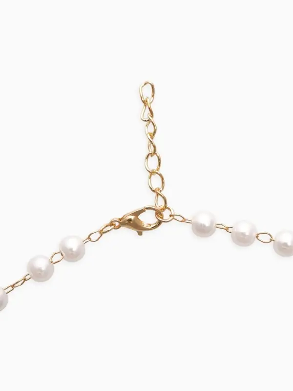 Колье на жемчужной дорожке "Вишня объемная", цвет красно-белый в золоте 40+удл, d6