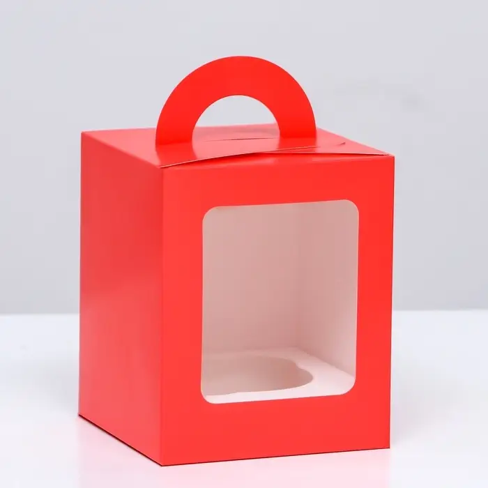 Коробка для 1 капкейка, красная, 9.2&times;9.2&times;11.1 см