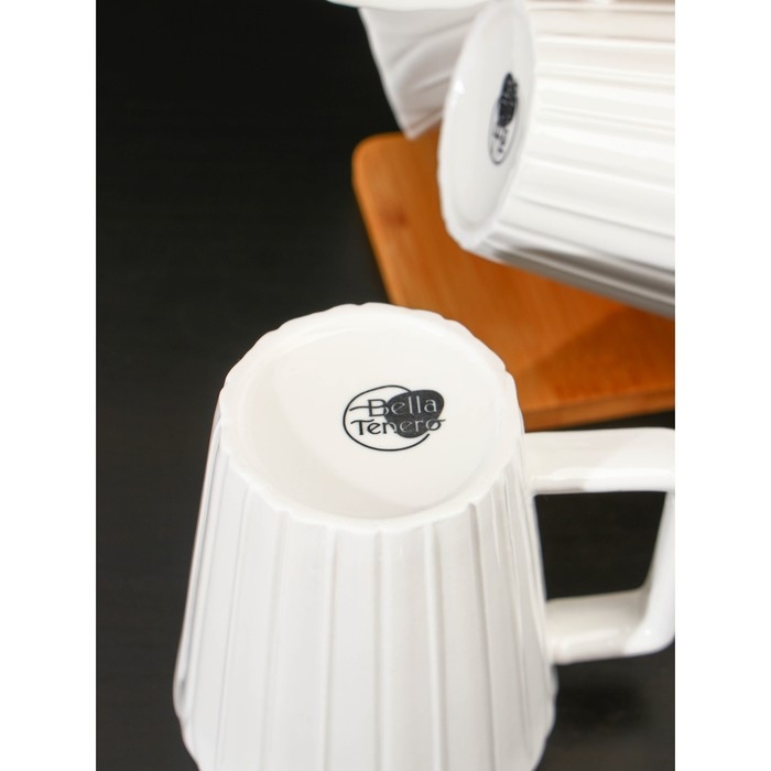 Набор фарфоровых кружек на бамбуковой подставке BellaTenero &laquo;Тюльпан&raquo;, 6 предметов: 300 мл, цвет белый