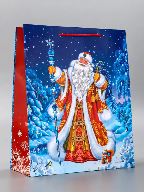 Пакет подарочный новогодний ламинированный, &laquo;Дед Мороз в лесу&raquo; , 26&times;12&times;32 см