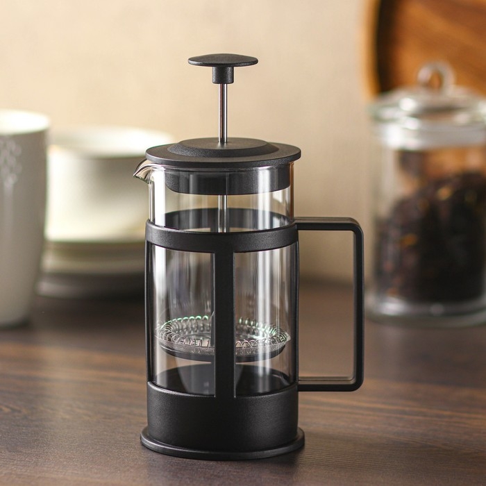 Чайник заварочный френч - пресс Доляна &laquo;Классика&raquo;, 350 мл, стекло, цвет чёрный