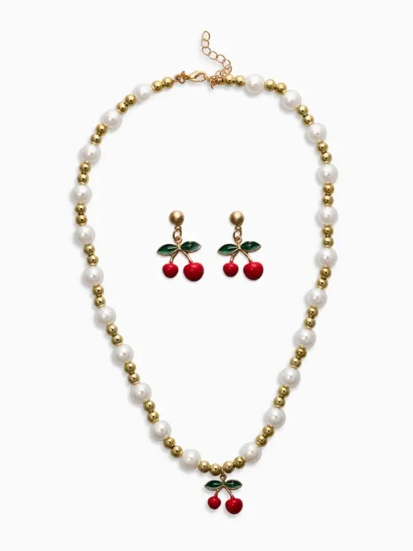 Набор 2 пред-а: серьги. кулон "Вишня" жемчуг, цветной в золоте