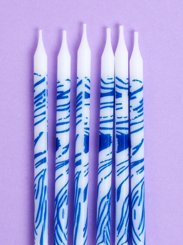 Свечи для торта "Волнистые линии", 6 шт, белый с синим