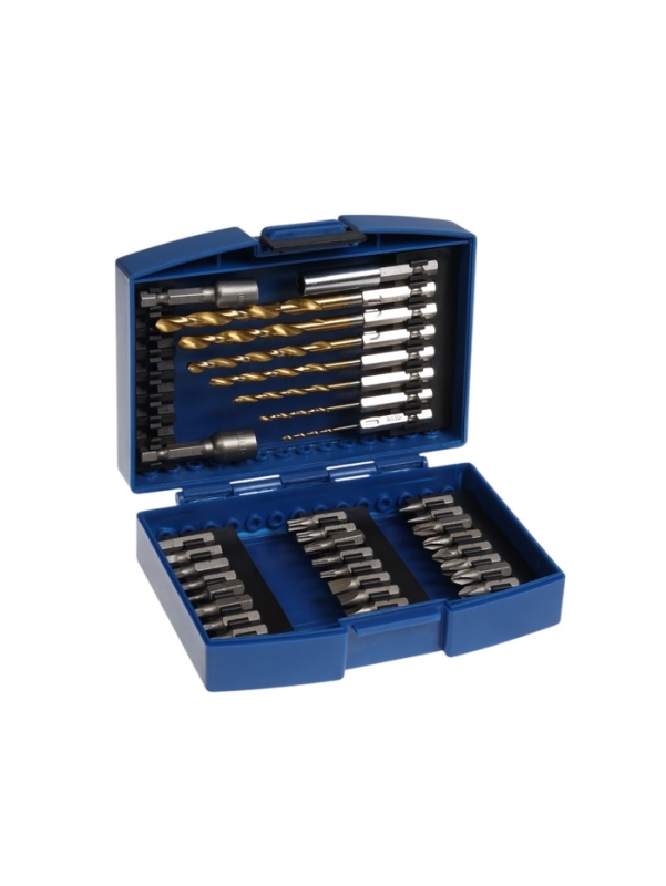 Набор сверл и бит ТУНДРА, HSS-Tin, шестигранный хвостовик, 1.5 - 6.5 мм, 34 предмета