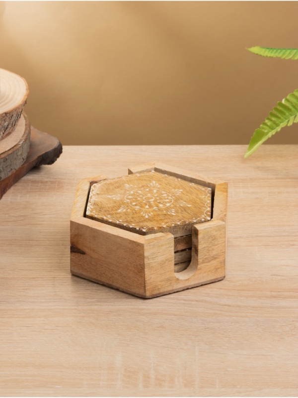 Подставка под горячее (набор 4 шт) "Пряник" дерево манго 15х13х5 см